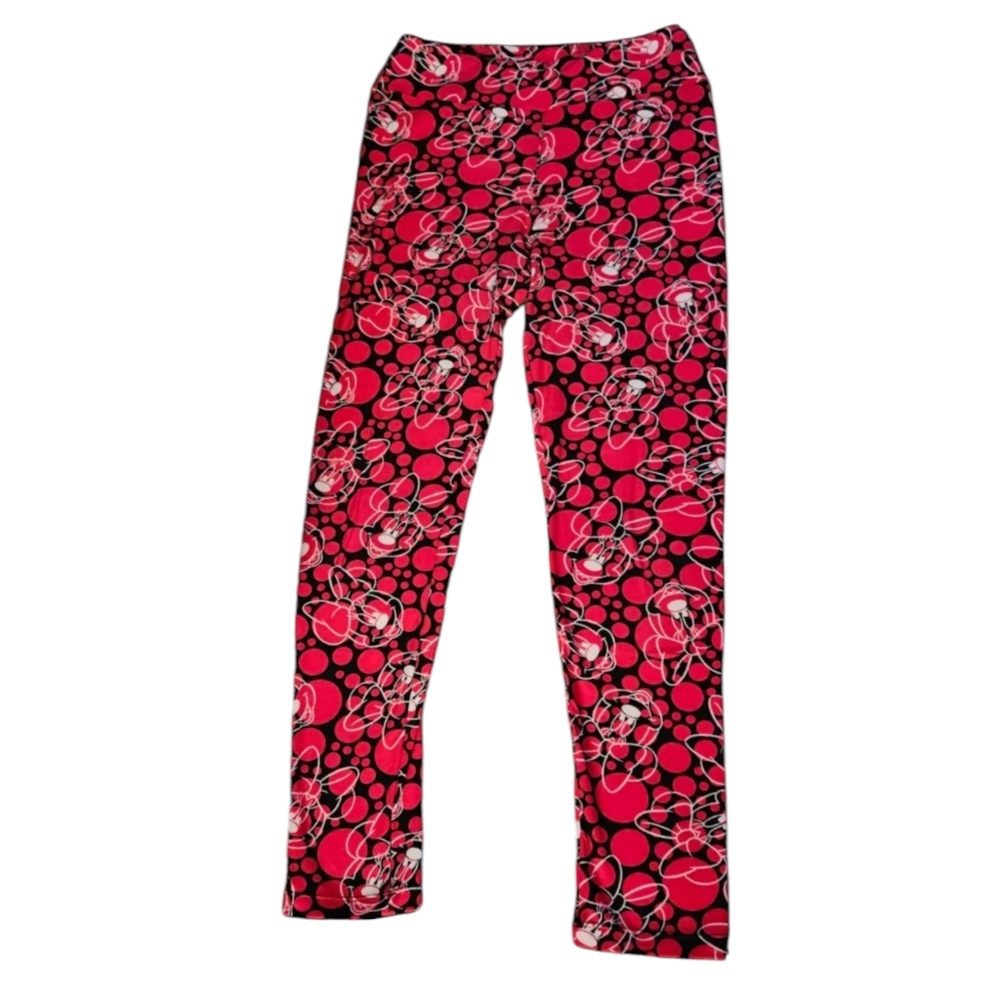 One Size Disney LuLaRoe Red & Black Minnie Mouse and Polka Dot Leggings